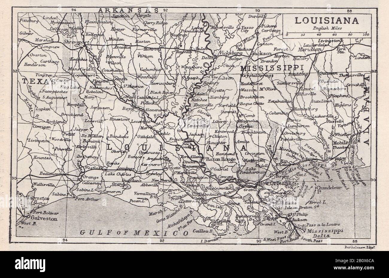 Jahrgangskarte der 1930er Jahre in Louisiana. Stockfoto