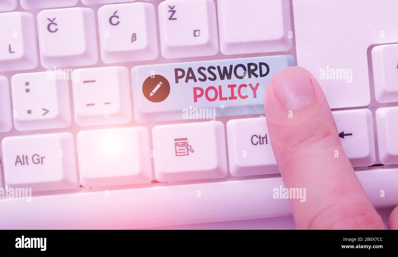 Kennwortrichtlinie für das Schreiben von Handschriftertext. Konzeptionelles Foto erste Schutzlinie gegen unbefugten Zugriff Stockfoto