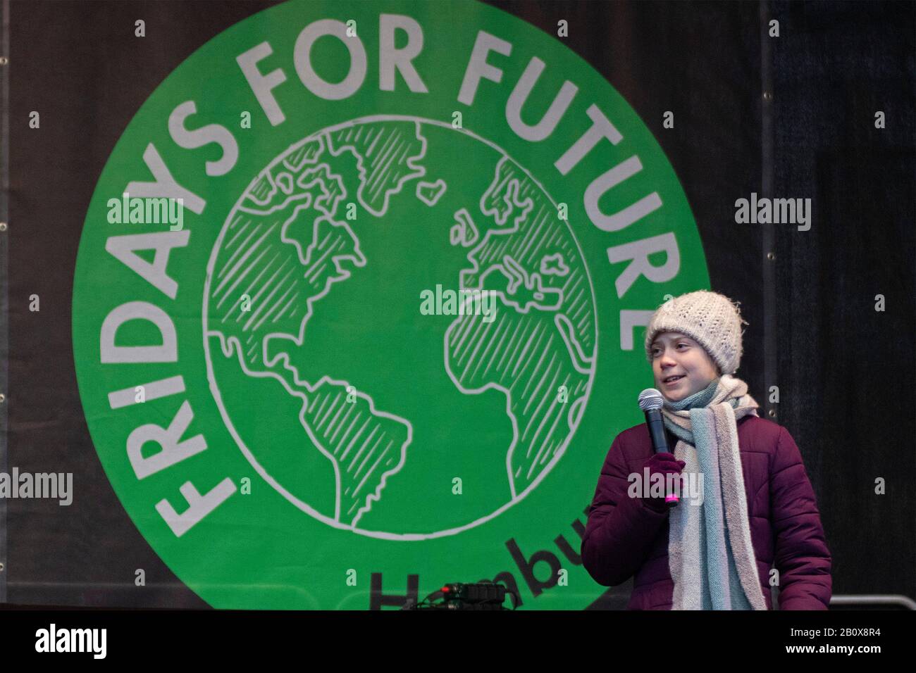 Greta Thunberg hat am 21. Februar 2020 freitags für Die Künftige Demonstration in Hamburg gezeigt Stockfoto