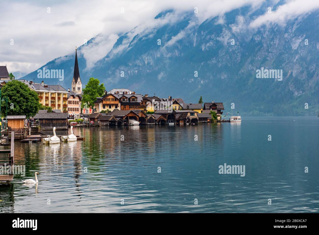 Die Altstadt von Hallstatt am namensgebenden See, einer der Welterbestätten der UNESCO in Österreich Stockfoto