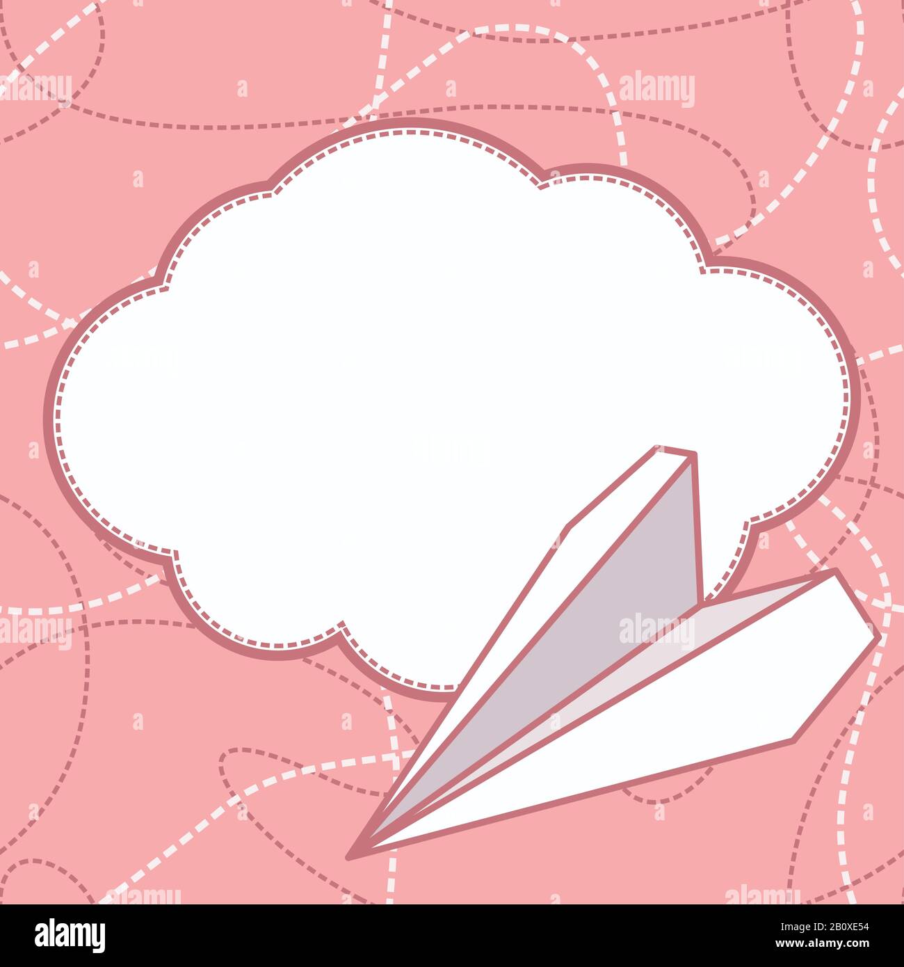 Hintergrund von Papierebene und Wolkenvektor. Papierflugzeug fliegt über Wolke mit Leerzeichen für Text. Flaches Design mit Papierebene und Wolke. Kann verwendet werden f Stock Vektor