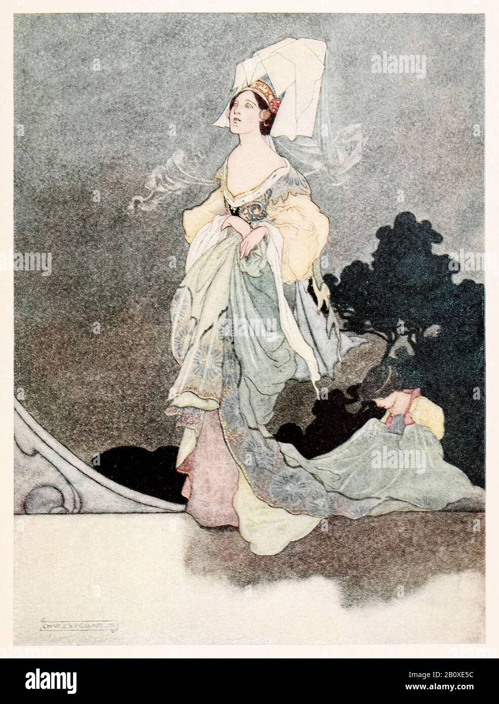 "Das liebste der Ehrengäste der Königin" vom Glücksfürsten und Anderen Märchen von Oscar Wilde (1854-1900), illustriert von Charles Robinson (1870-1937). Weitere Informationen finden Sie weiter unten. Stockfoto