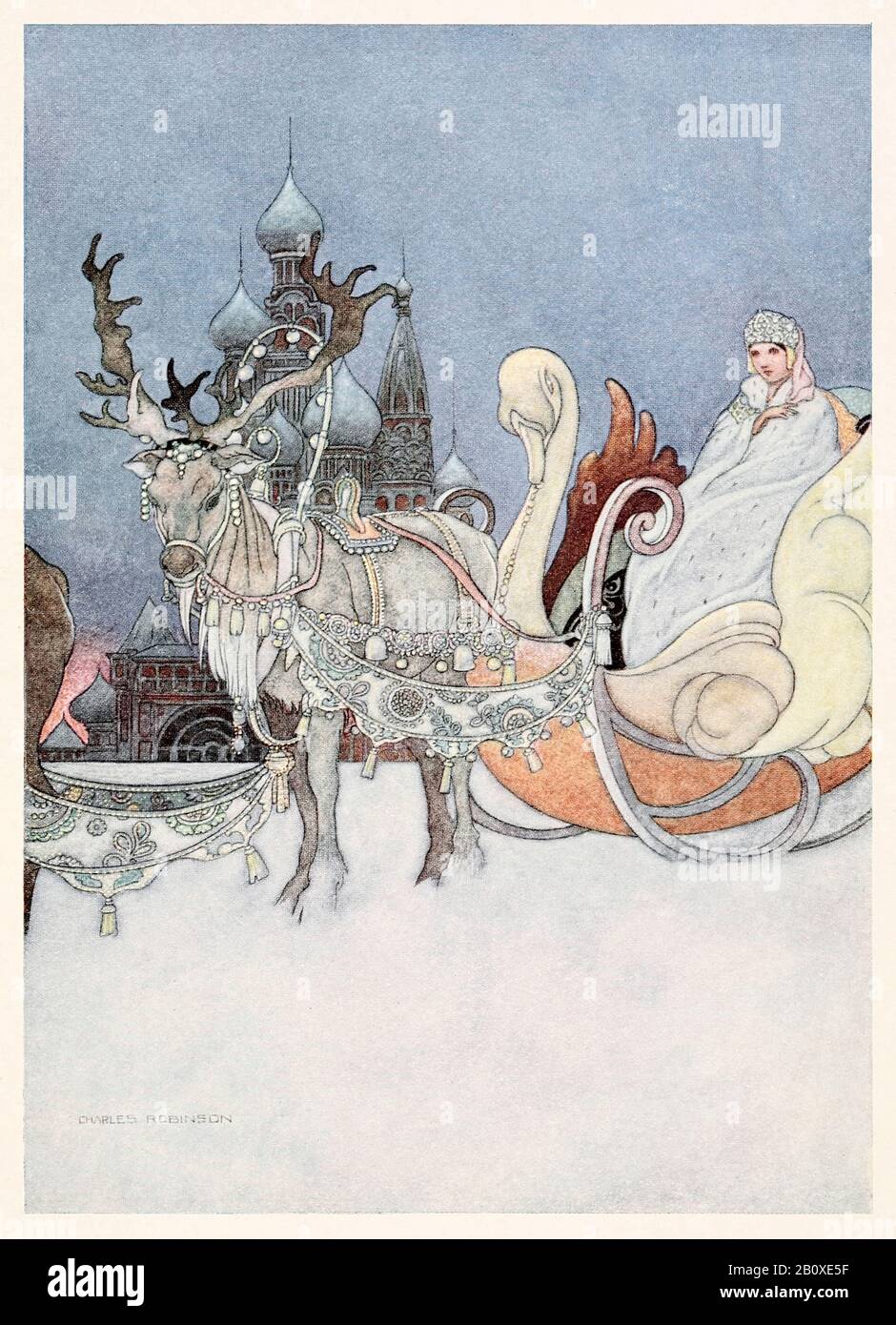 "Die russische Prinzessin" aus 'The Remarkable Rocket' in The Happy Prince and Other Tales von Oscar Wilde (1854-1900) illustriert von Charles Robinson (1870-1937). Weitere Informationen finden Sie weiter unten. Stockfoto