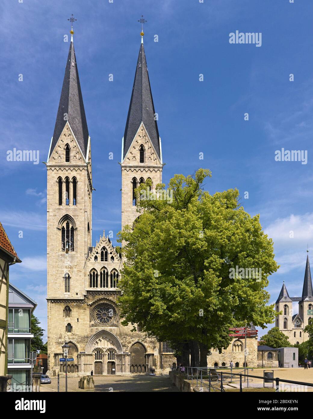 Domplatz mit Stephansdom und St. Sixtus- und St. Martini-Kirche, Halberstadt, Sachsen-Anhalt, Deutschland, Stockfoto