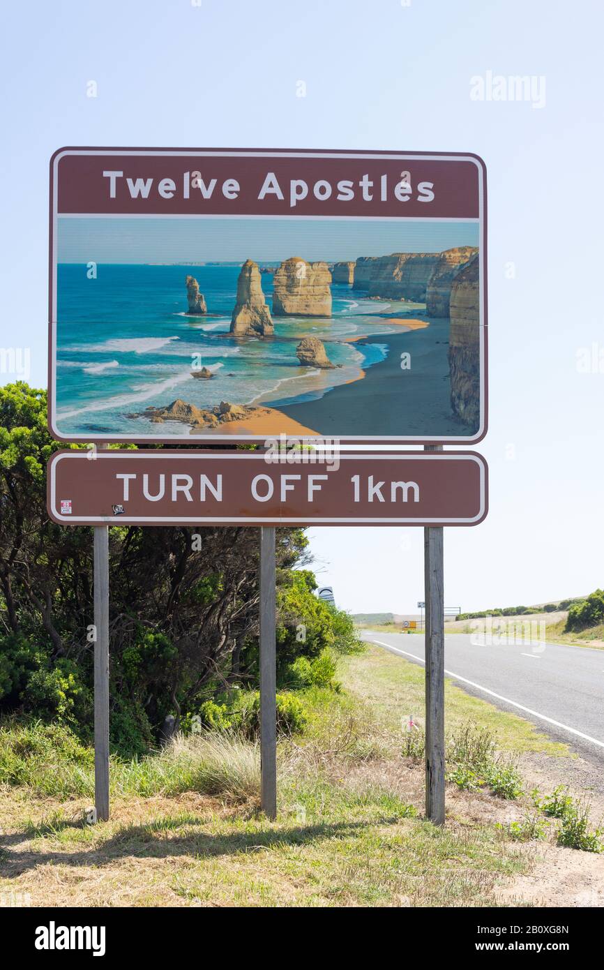 Schild bei The Twelve Apostles, Port Campbell National Park, Western District, Victoria, Australien Stockfoto