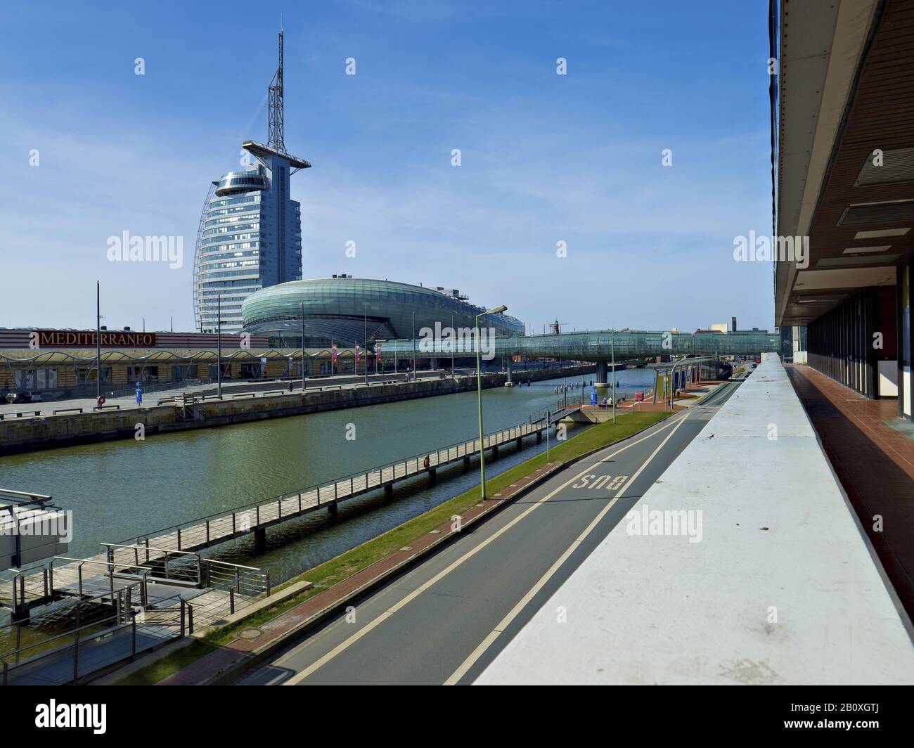 Atlantic Hotel Sail City, Klimahaus und Mediteraneo, Bremerhaven, Bremen, Deutschland Stockfoto
