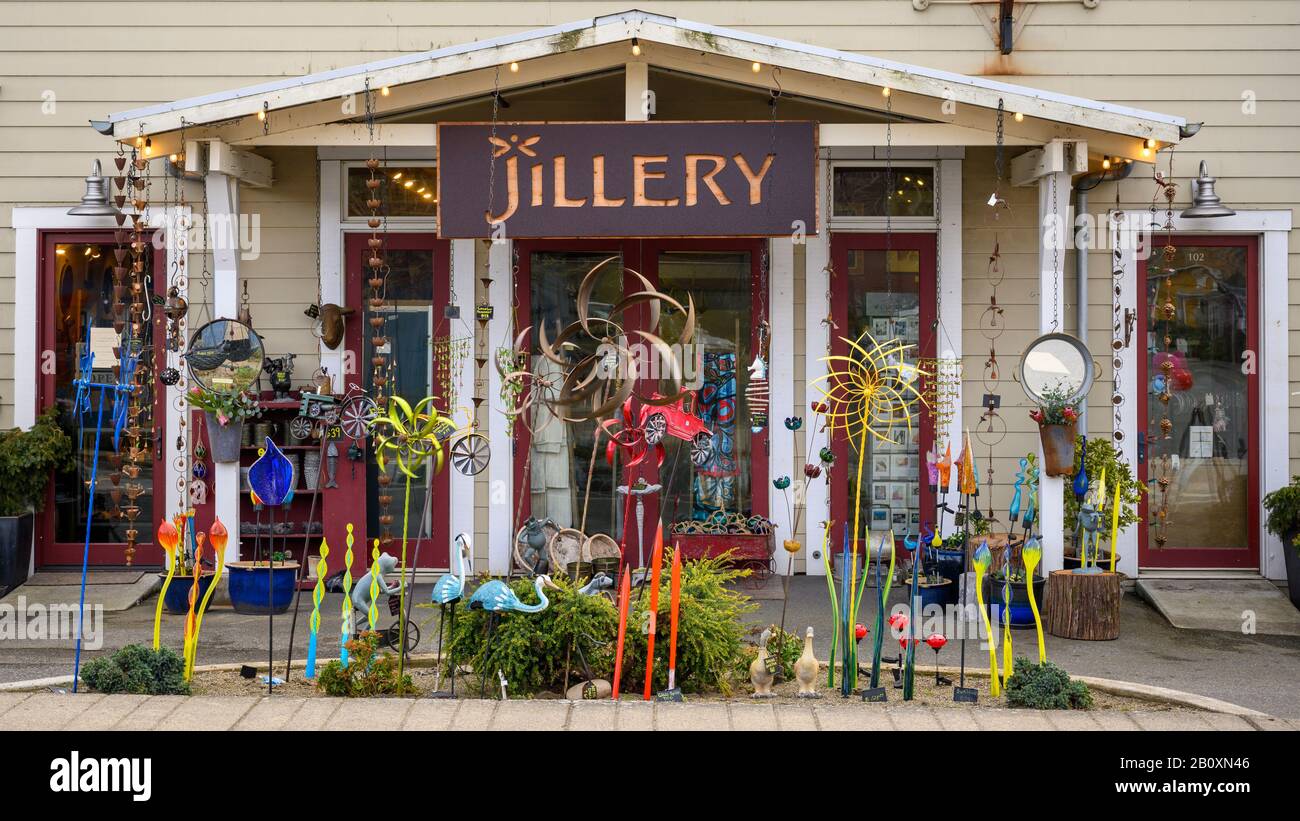 Jillery Galerie und Laden in Eastsound auf Orcas Island, San Juan Islands, Washington. Stockfoto