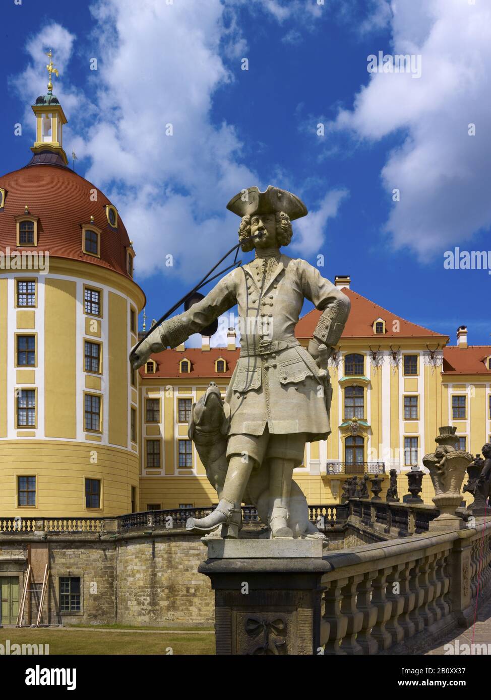 Jagdhorner vor Schloss Moritzburg bei Dresden, Sachsen, Deutschland, Stockfoto