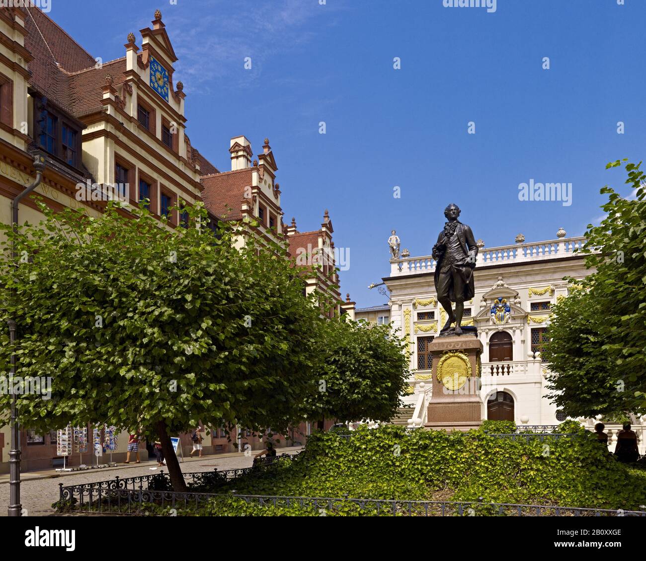 Goethe-Denkmal vor der alten Handelsbörse in Leipzig, Sachsen, Deutschland, Stockfoto