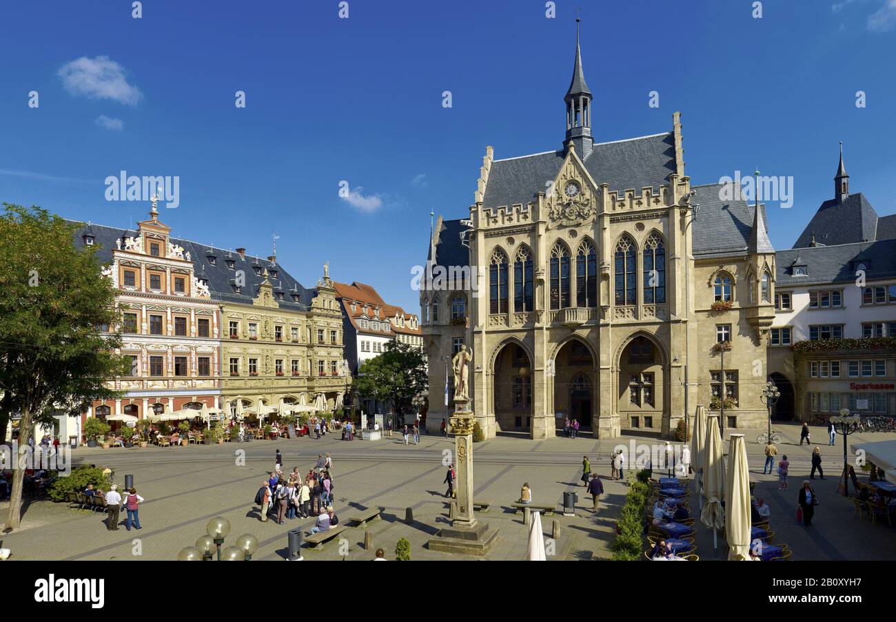 Fischmarkt, Rathaus und Haus zum weiten Herde, Erfurt, Thüringen, Deutschland, Stockfoto