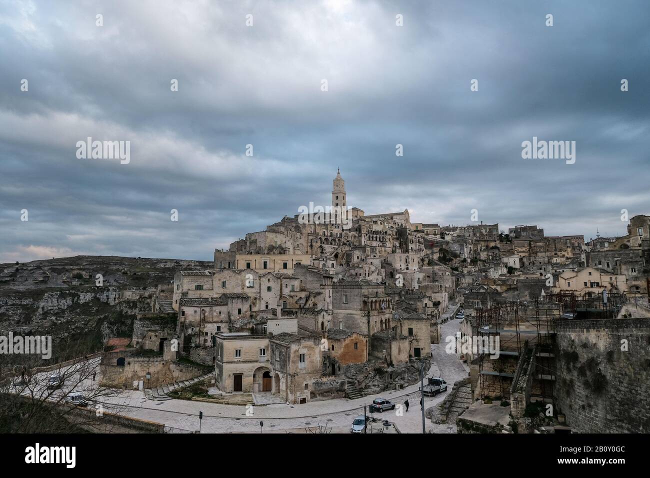 Weite Perspektive der Skyline der Altstadt von matera, italien Basilikata Stockfoto