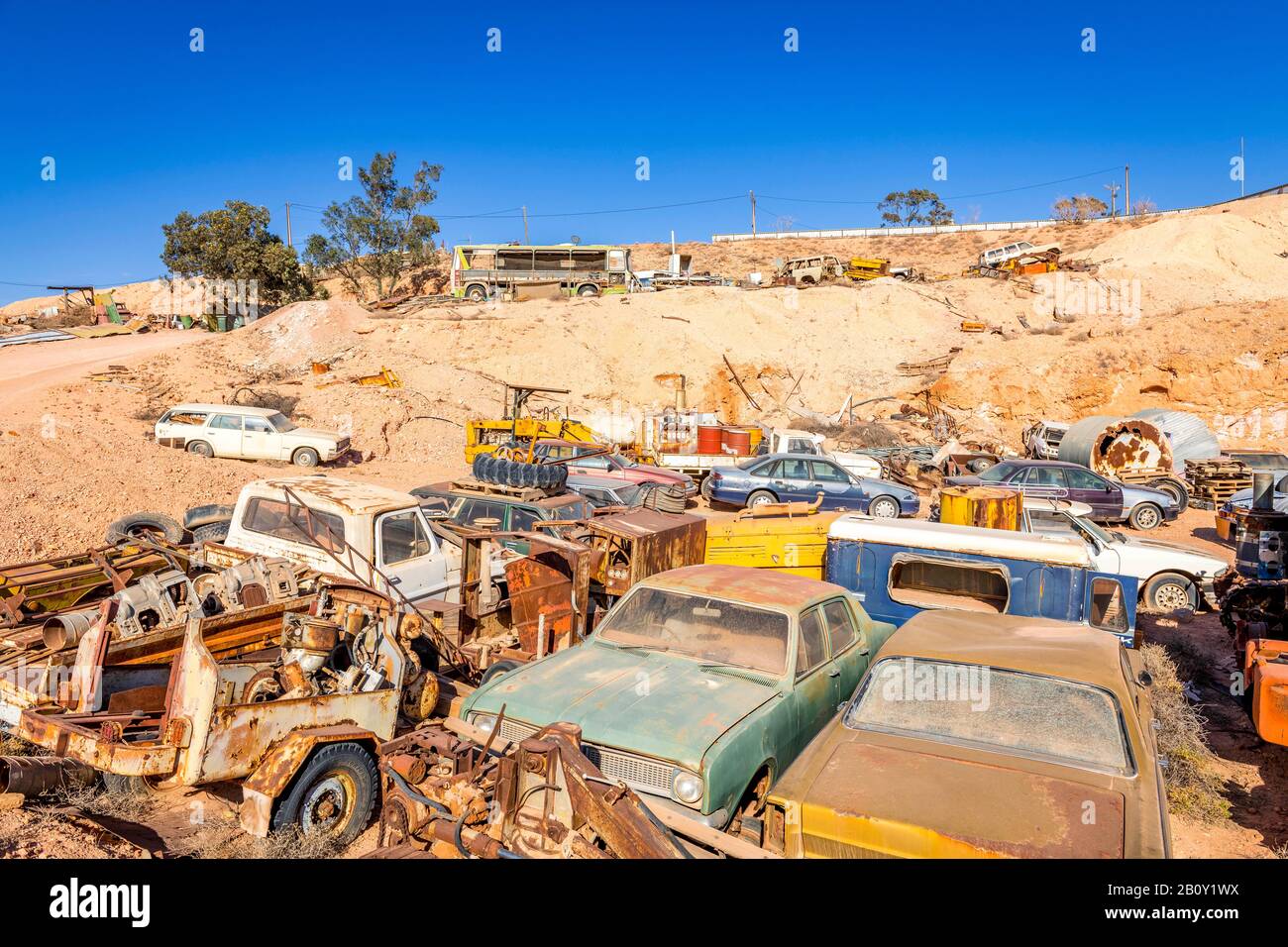 Auto Junkyard in Coober Pedy, South Australia Stockfoto