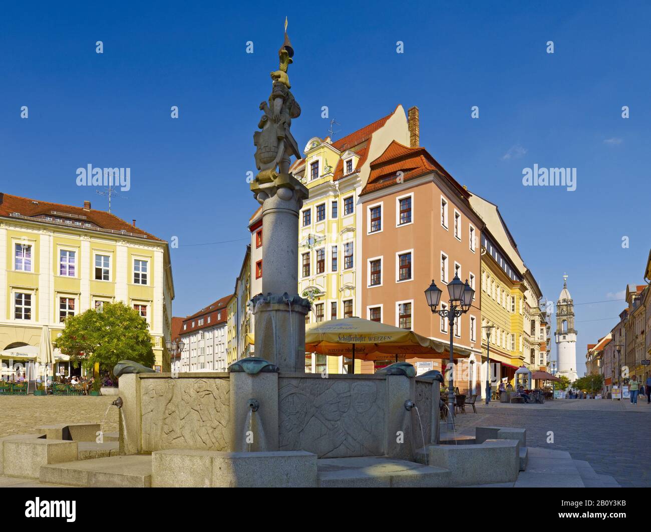 Hauptmarkt mit Brunnen und Reichenstraße, Bautzen, Oberlausitz, Sachsen, Deutschland, Stockfoto
