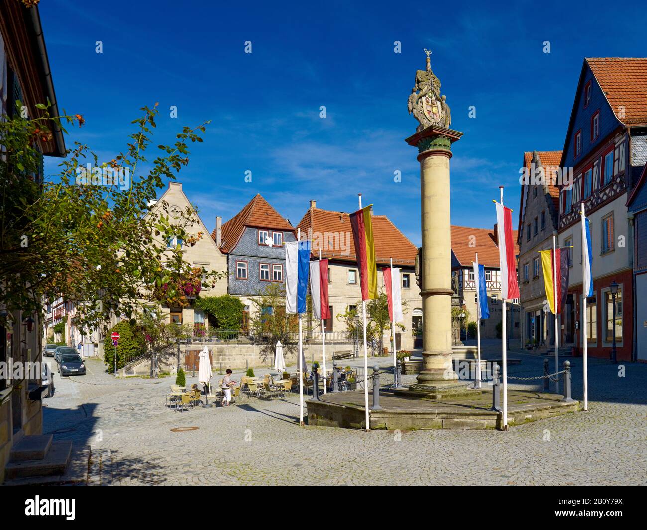 Ehrensäule am Melchior-Otto-Platz, Kronach, Oberfranken, Bayern, Deutschland, Stockfoto