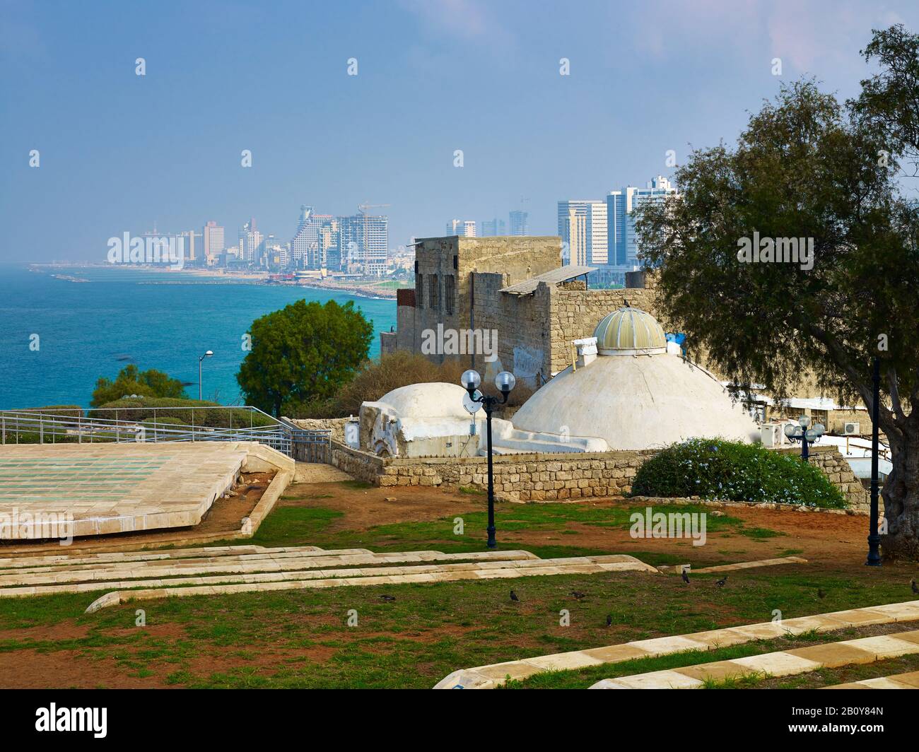Blick vom Ramses Garden in Jaffa nach Tel Aviv, Israel, Naher Osten, Stockfoto