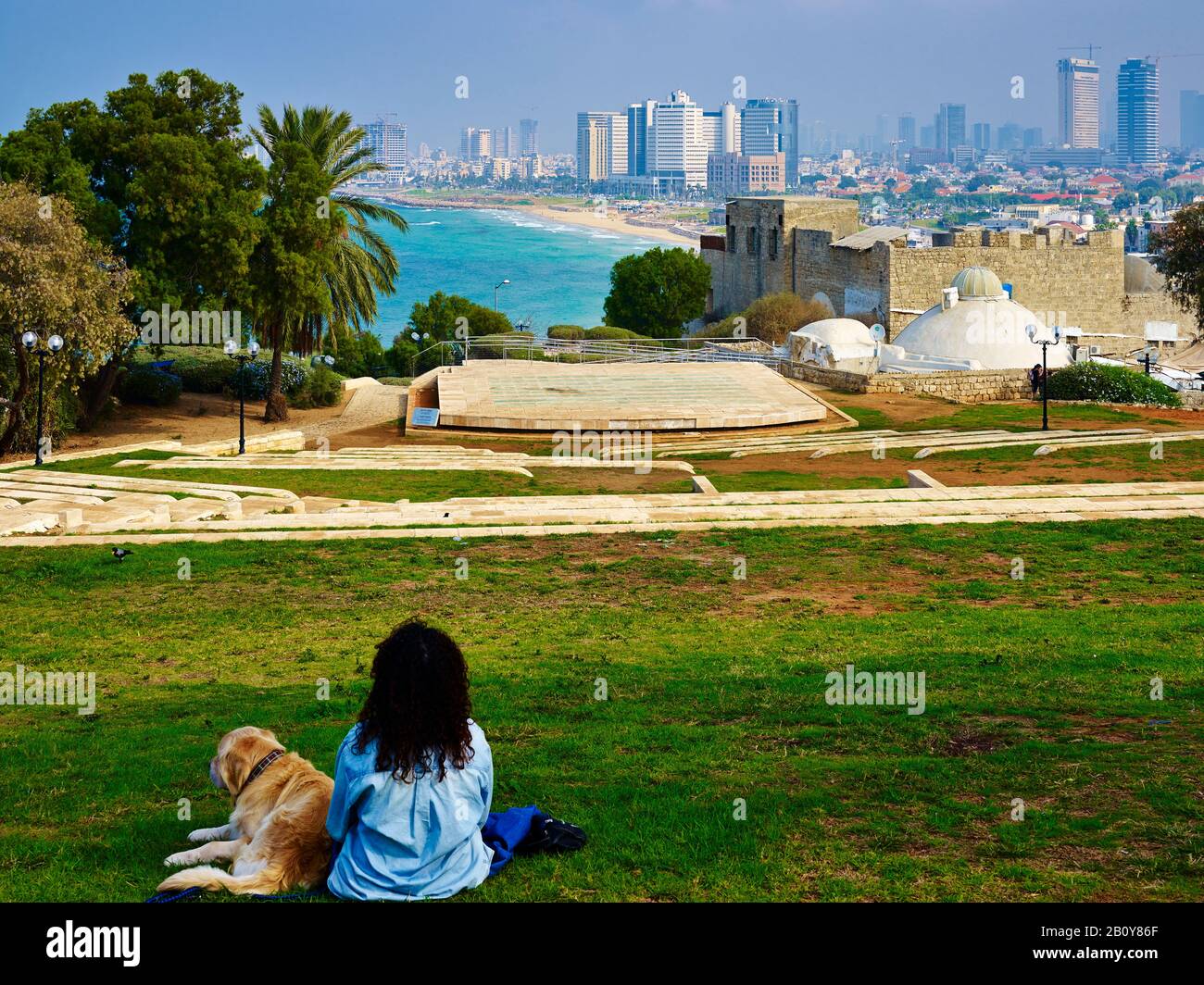 Blick vom Ramses Garden in Jaffa nach Tel Aviv, Israel, Naher Osten, Stockfoto