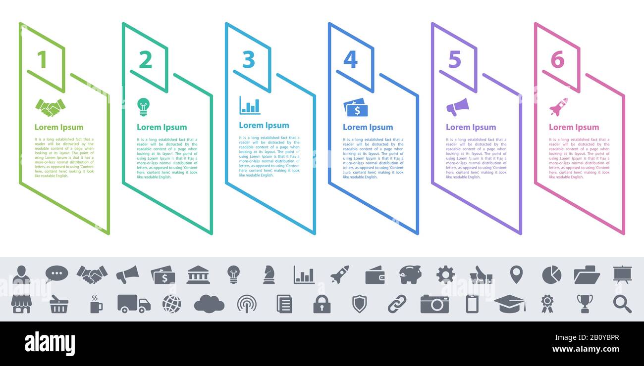 Infografik design Business Konzept Vector Illustration mit 6 Schritte und Optionen oder Prozesse, Arbeitsabläufe oder Diagramm oder Web button Banner dar Stock Vektor