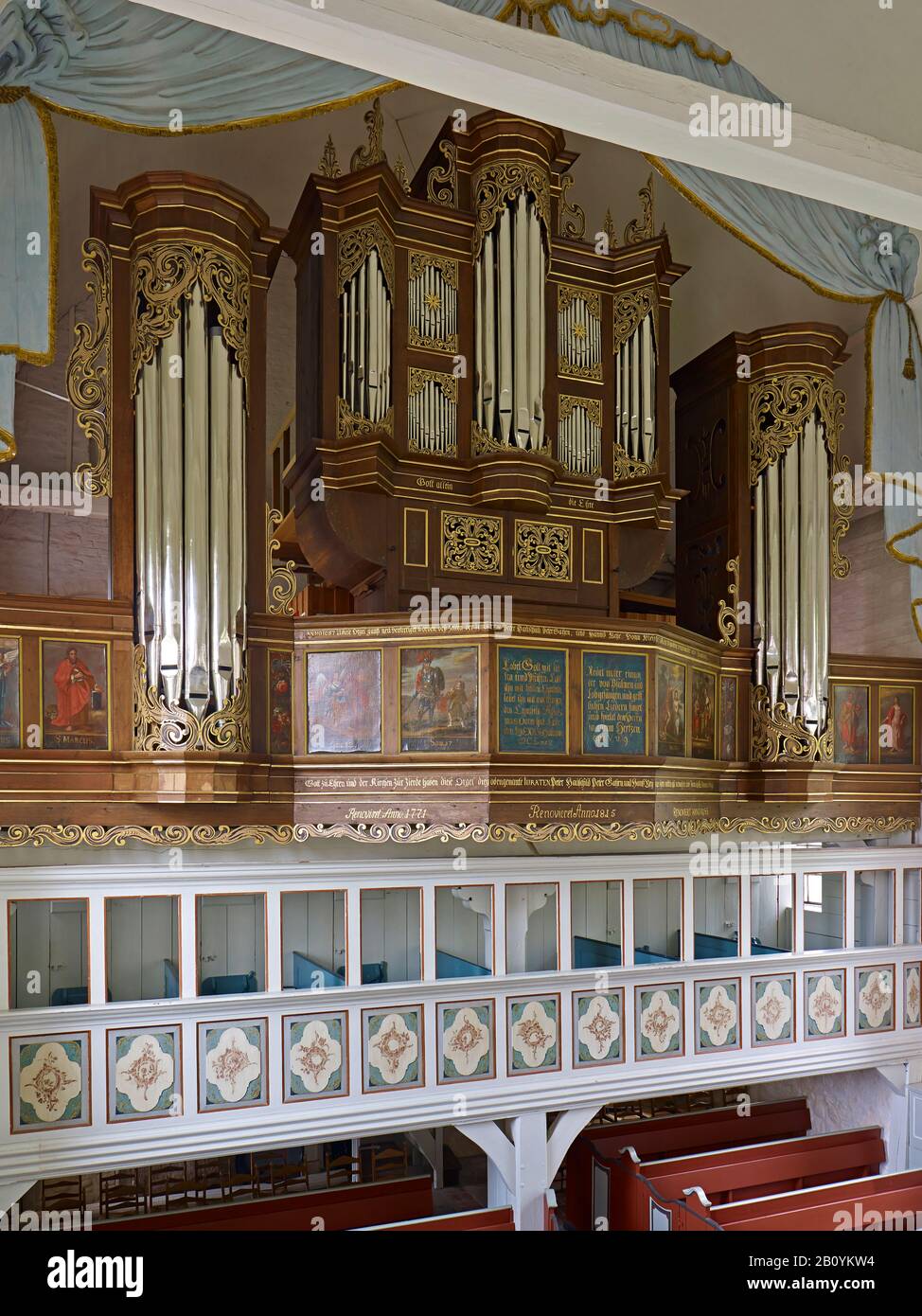 ARP Schnitger-Orgel in der Kirche St. Martini et Nicolai in Steinkirchen, Altes Land, Landkreis Stade, Niedersachsen, Deutschland, Stockfoto