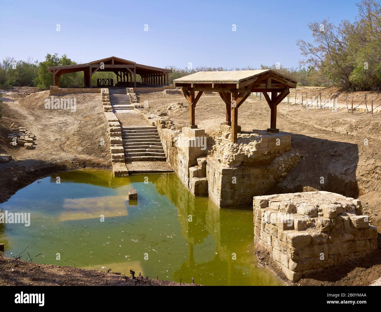 Taufe Jesu, Ausgrabung am Seitenarm des Jordan mit alten Kirchenruinen, Bethany, Provinz Balqa, Jordanien, Naher Osten, Stockfoto