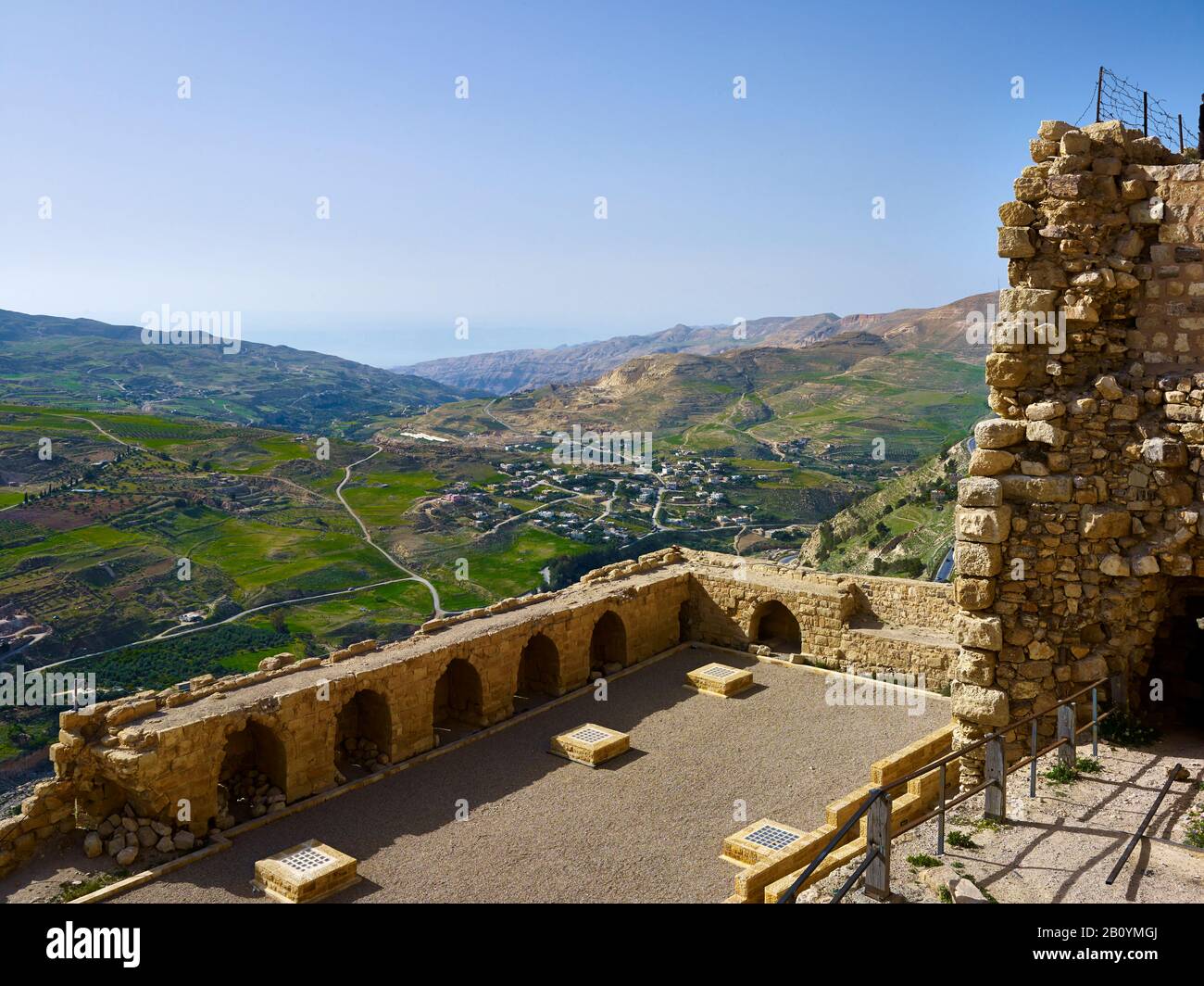 Blick von der Kreuzritterburg Kerak in Karak, Jordanien, Naher Osten, Stockfoto
