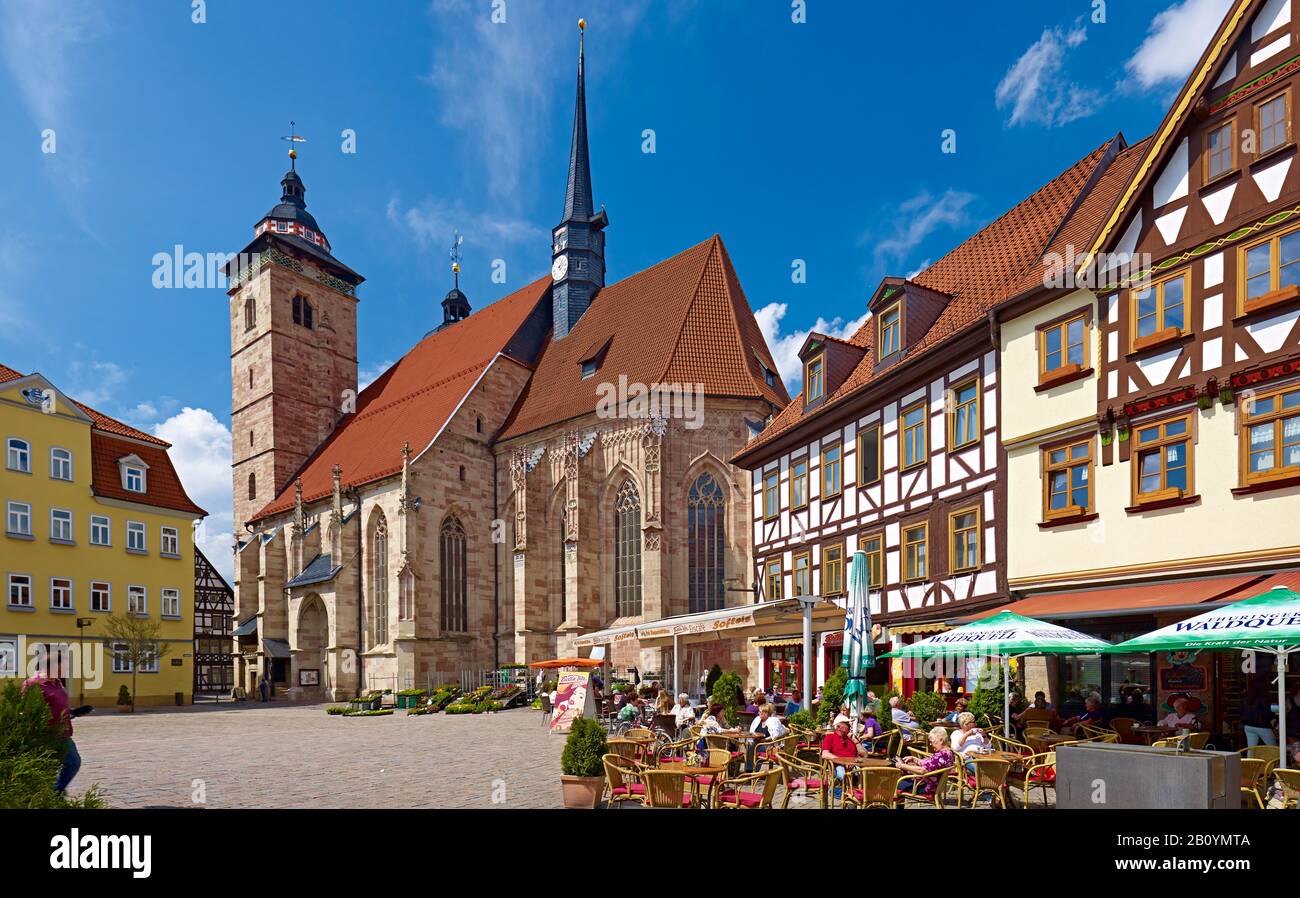 Altmarkt mit der St.-Georgs-Kirche in Schmalkalden, Thüringen, Deutschland, Stockfoto