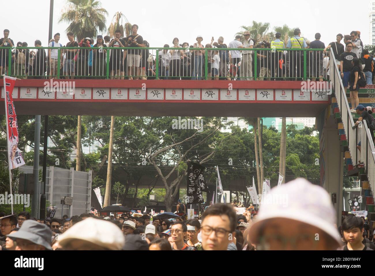 Hongkong, 16. Juni 2019 - Hongkonger Protestzug gegen Auslieferungsrecht. Stockfoto