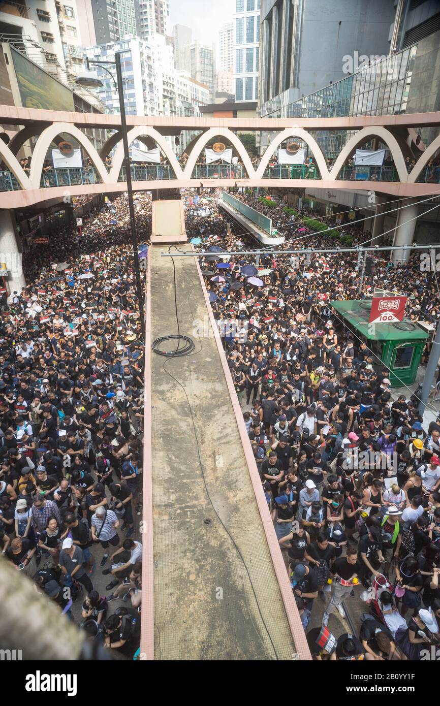 Hongkong, 16. Juni 2019 - Hongkonger Protestzug gegen Auslieferungsrecht. Stockfoto