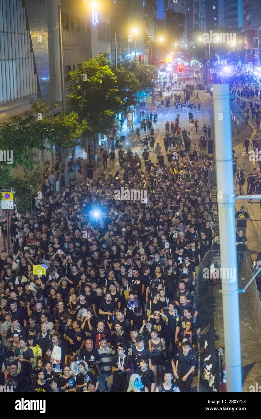 Hongkong, 16. Juni 2019 - Hongkonger Protestzug gegen Auslieferungsrecht. Stockfoto