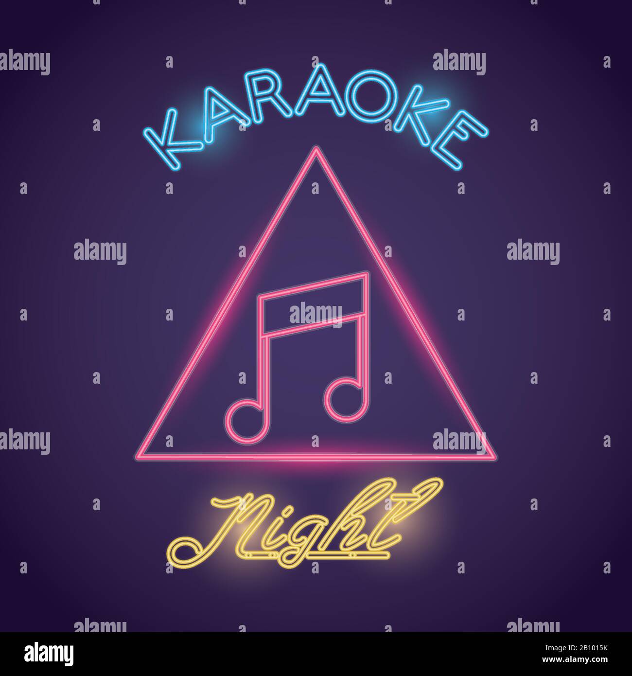 Karaoke Nachtwort Kalligraphie mit Musiknote Neonlicht Stock Vektor