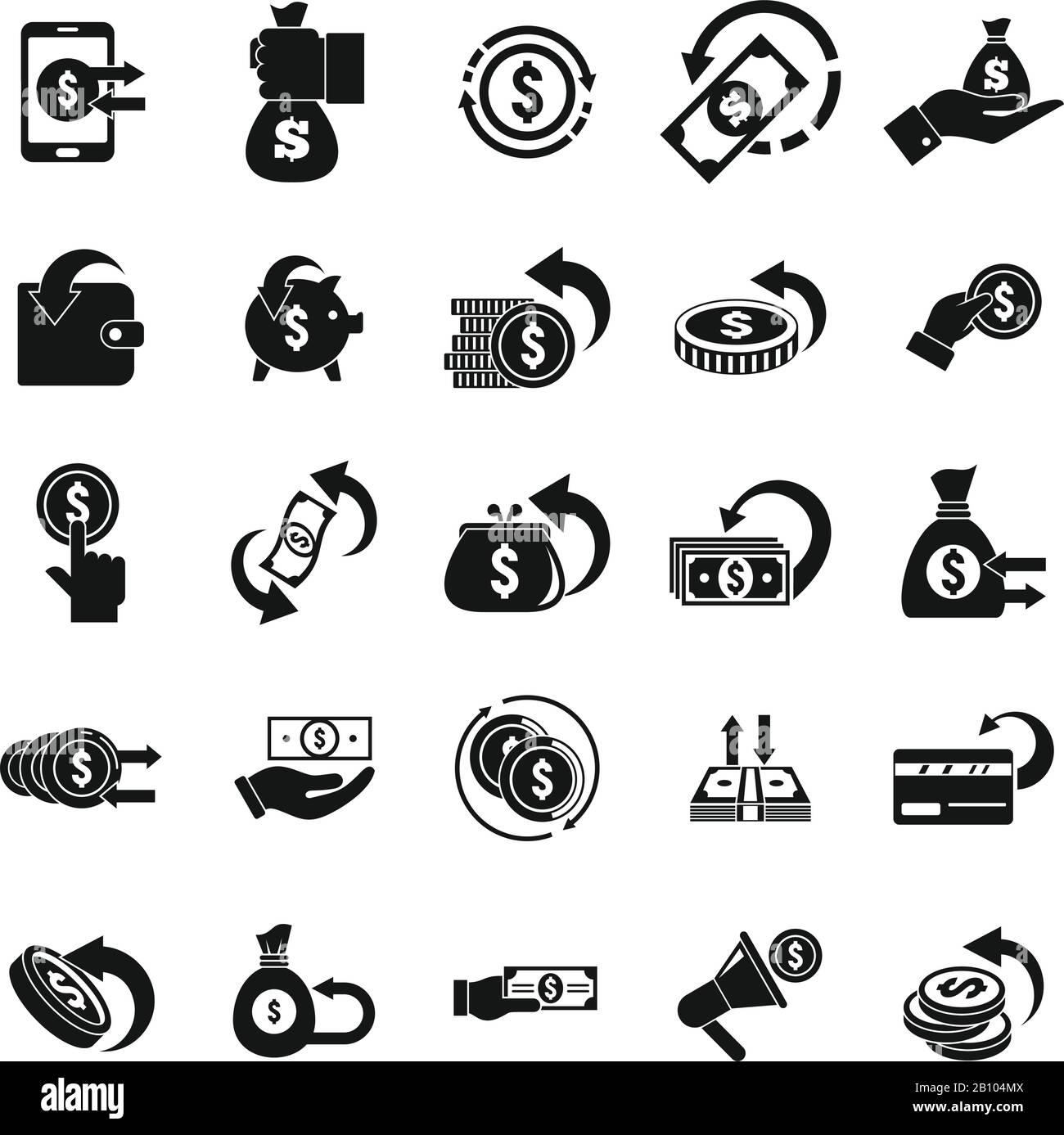 Cashback-Symbole festgelegt. Einfache Reihe von Cashback-Vektorsymbolen für Webdesign auf weißem Hintergrund Stock Vektor