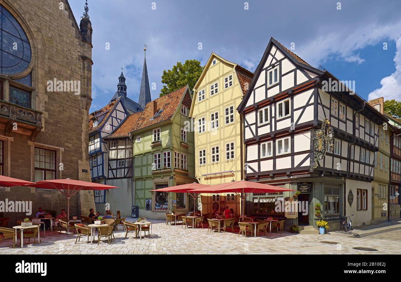 Café in 7 Häusern, Breite Straße, Quedlinburg, Sachsen-Anhalt, Deutschland Stockfoto