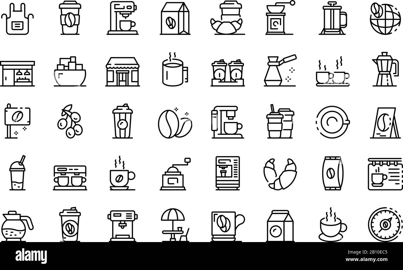 Icons im Coffeeshop, Outline Style Stock Vektor