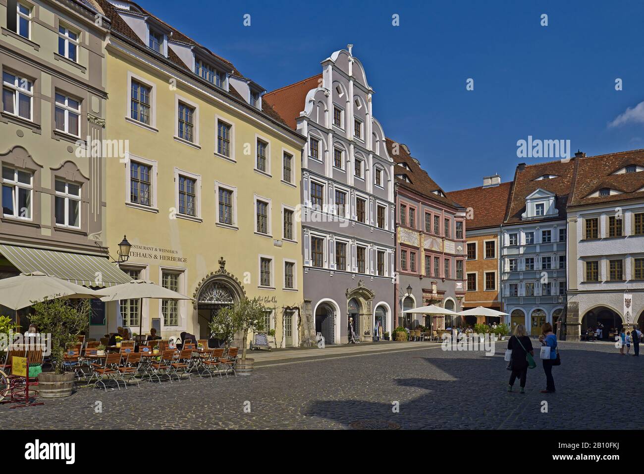 Häuser und alte ratsapotheke am Untermarkt von Goerlitz, Sachsen, Deutschland Stockfoto