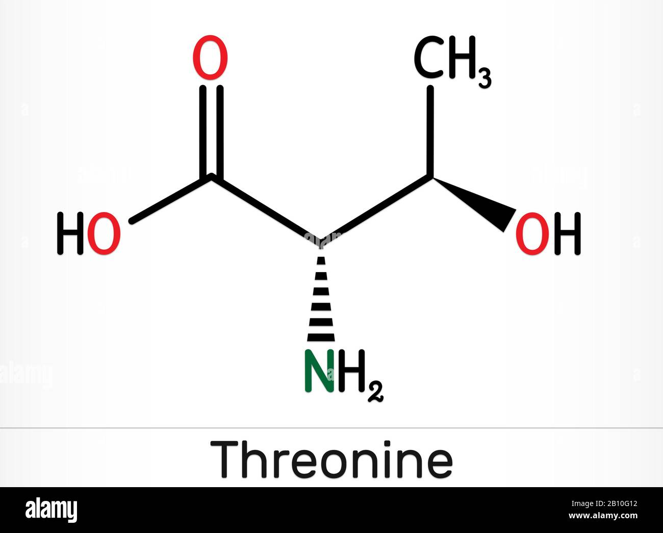 Threonin, L-Threonin, Thr, C4H9NO3 essentielle Aminosäuremoleküle. Skelettchemische Formel. Abbildung Stockfoto