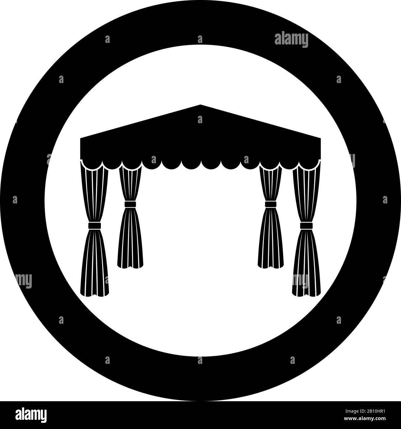 Canopy Pop Up Zelt Werbepavillon Markise für Ruhe Marquee Chuppah Symbol im Kreis rund schwarz Farbe Vektor Illustration flacher Stil einfaches Bild Stock Vektor