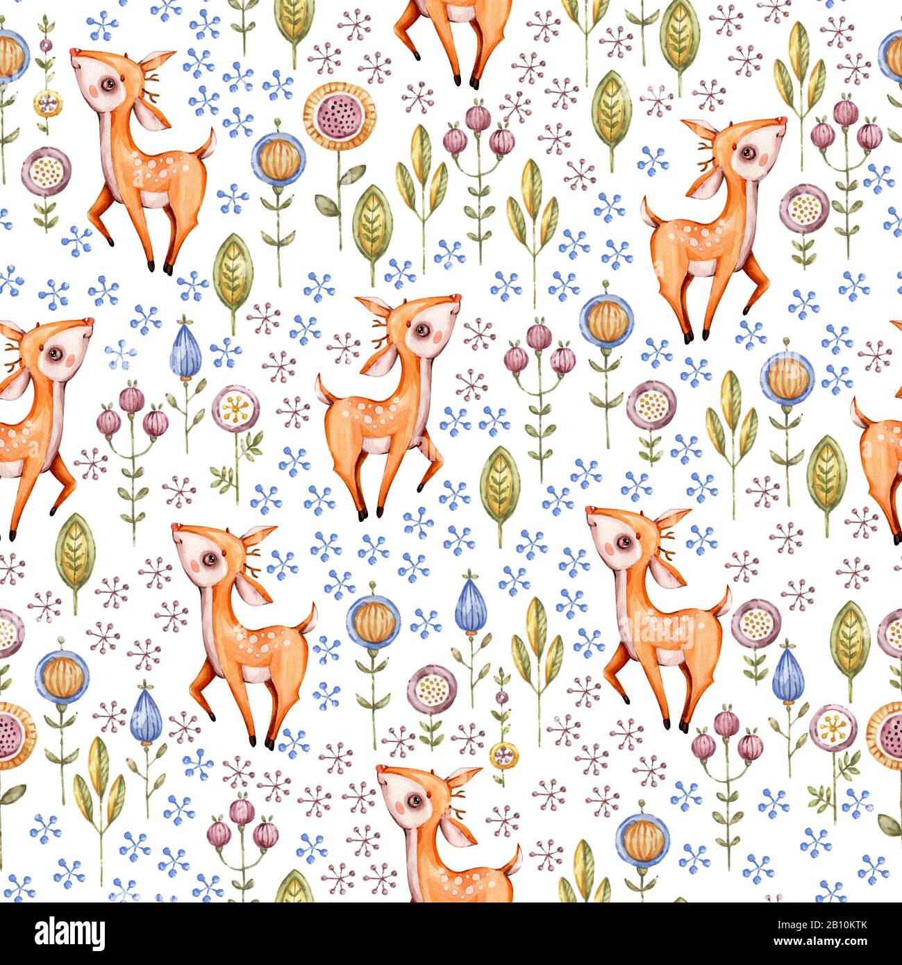 Woodland Kindergarten Aquarell nahtlose Muster, tolles Design für Stoff, Tapete, Baby-Dusche, Geburtstagsfeier. Stockfoto