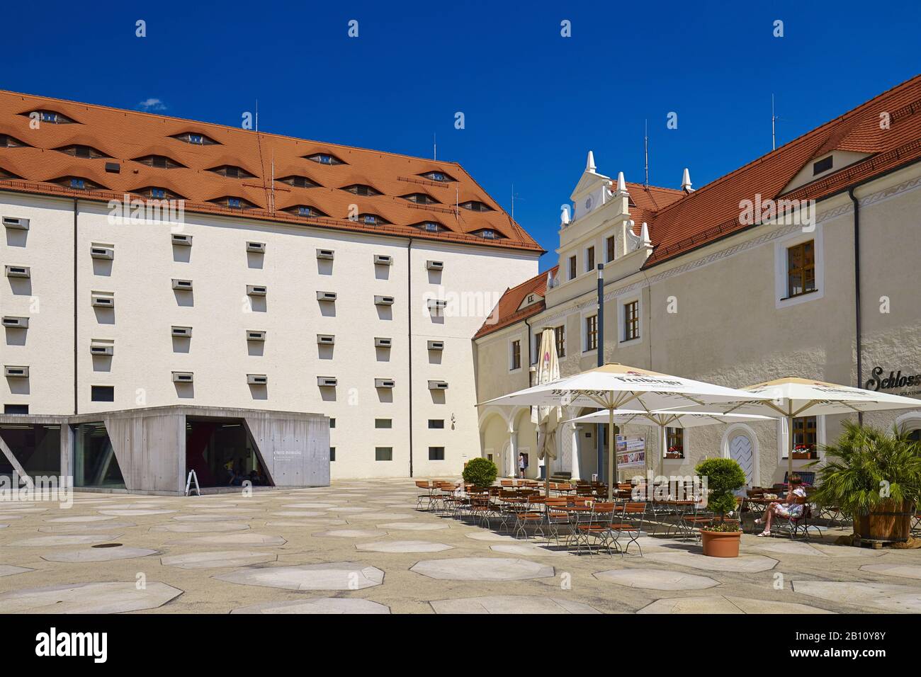 Innenhof des Schlosses Freudenstein am Schlossplatz, Freiberg, Sachsen, Deutschland Stockfoto