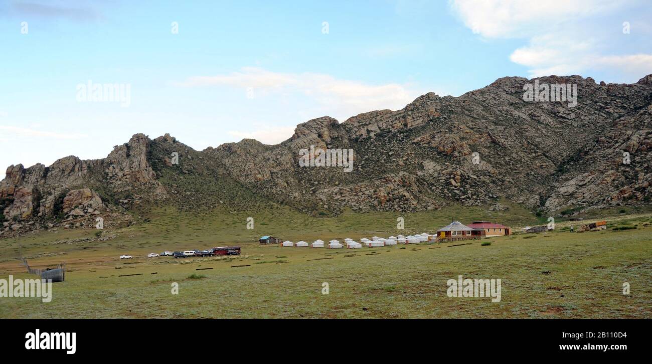 Ger-Camp am Khungu Khan Gebirge Stockfoto