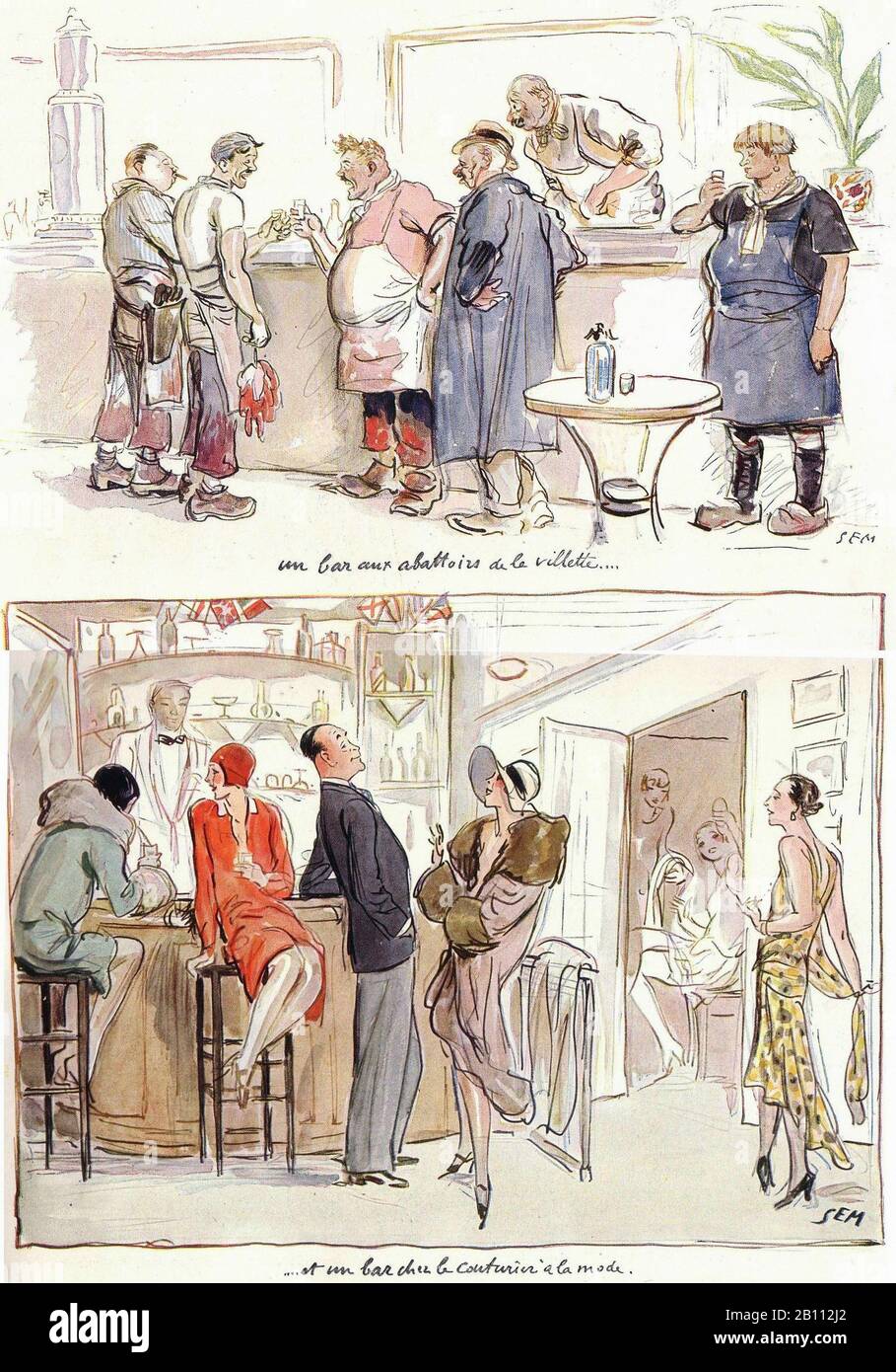 Couturier-abattoir - Illustration von SEM (Georges Goursat von den Jahren zwischen den Jahren zwischen den Jahren 21090-1934) Stockfoto