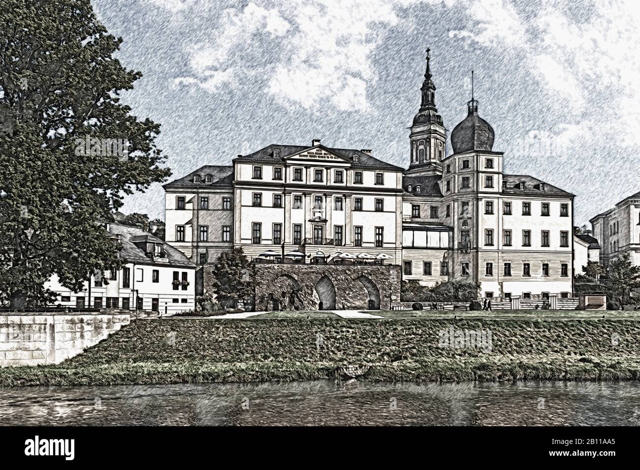 Das untere Schloss neben der St. Marys Kirche. Das Königspalast war Sitz der Königslinie von Reuss, Greiz, Thüringen, Deutschland, Europa Stockfoto