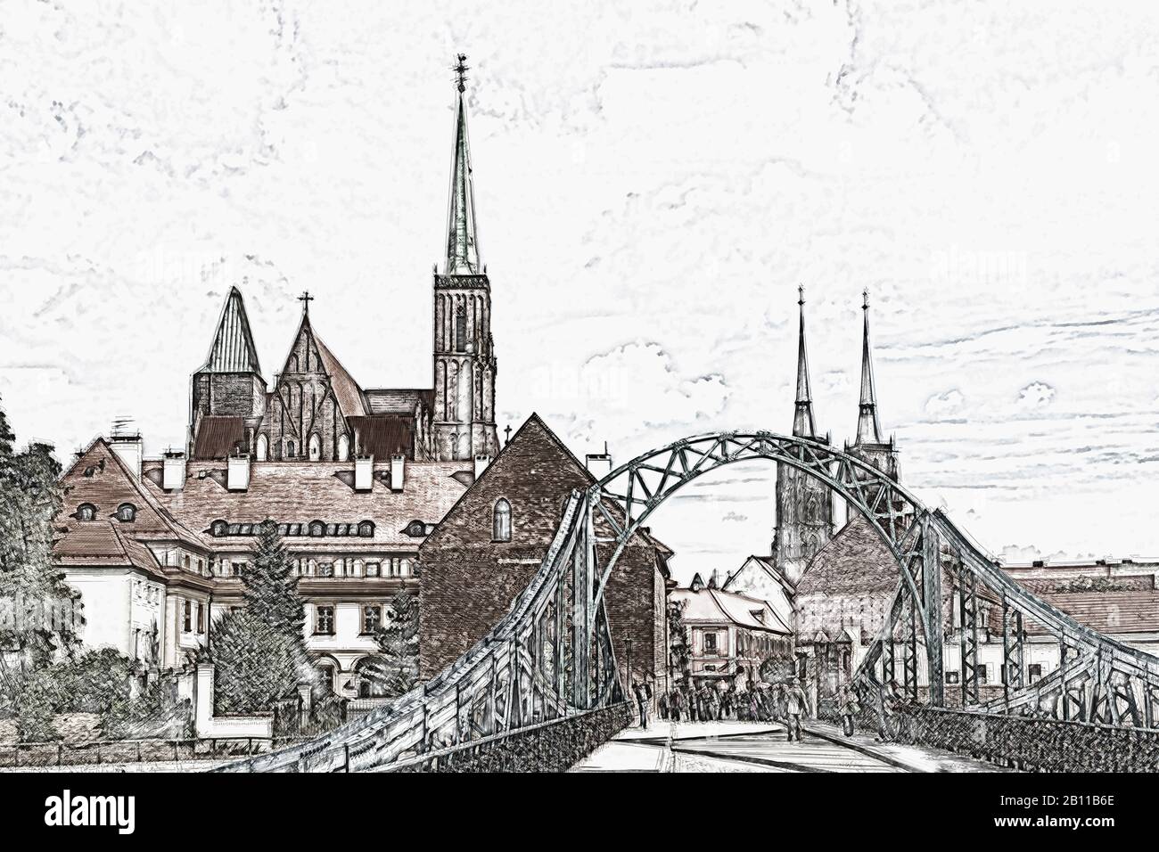 Dombrücke, Kreuzkirche (links) und Breslauer Dom (rechts), Wroclaw, Wojewodschaft Niedermösien, Polen, Europa Stockfoto
