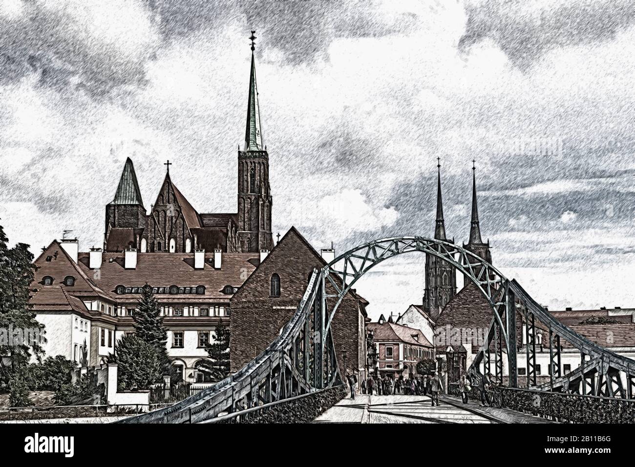 Dombrücke, Kreuzkirche (links) und Breslauer Dom (rechts), Wroclaw, Wojewodschaft Niedermösien, Polen, Europa Stockfoto