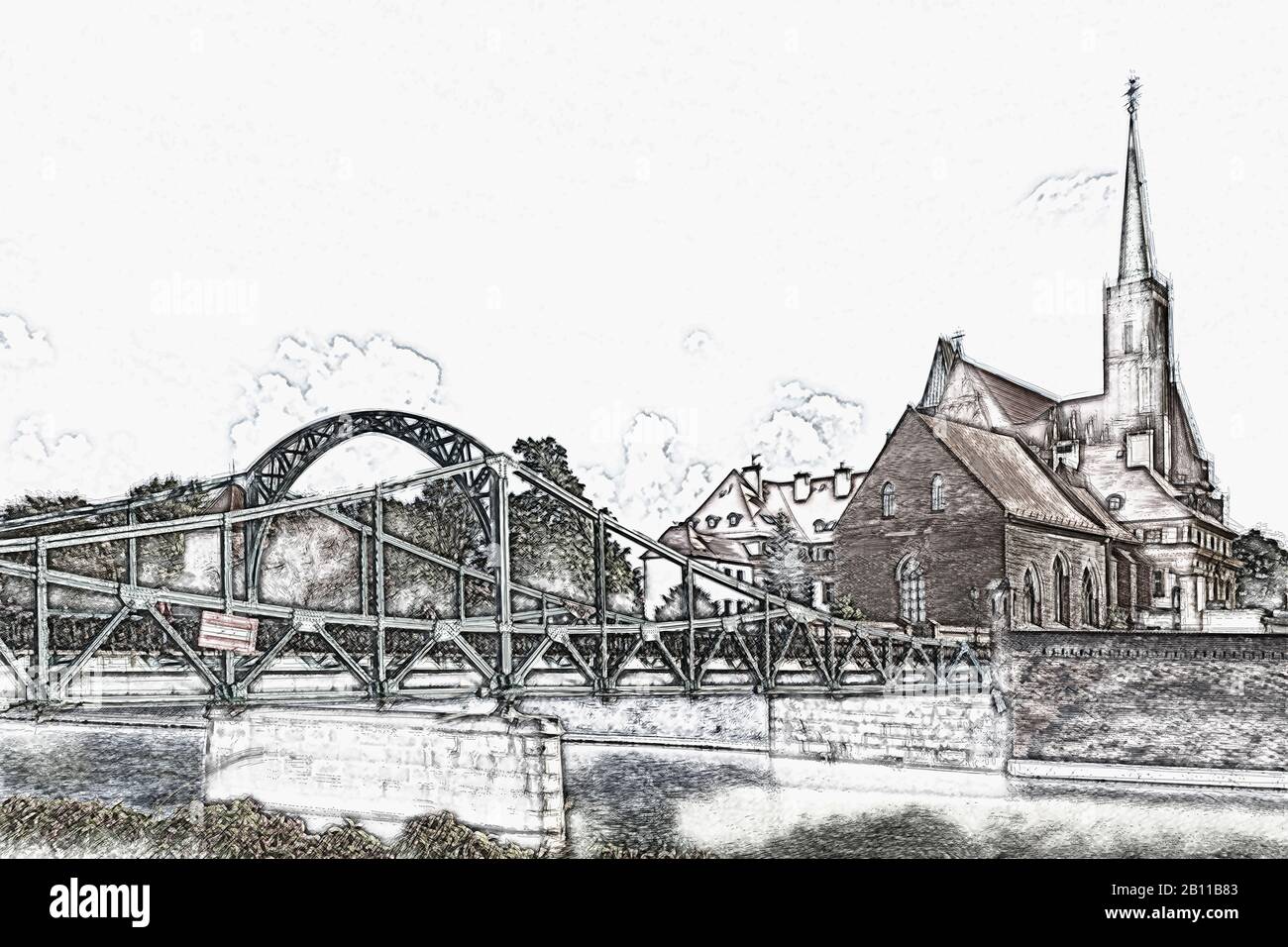 Die Dombrücke. Auf der Dominsel befindet sich die Kreuzkirche, Wroclaw, die Wojewodschaft Niedermösien, Polen, Europa Stockfoto