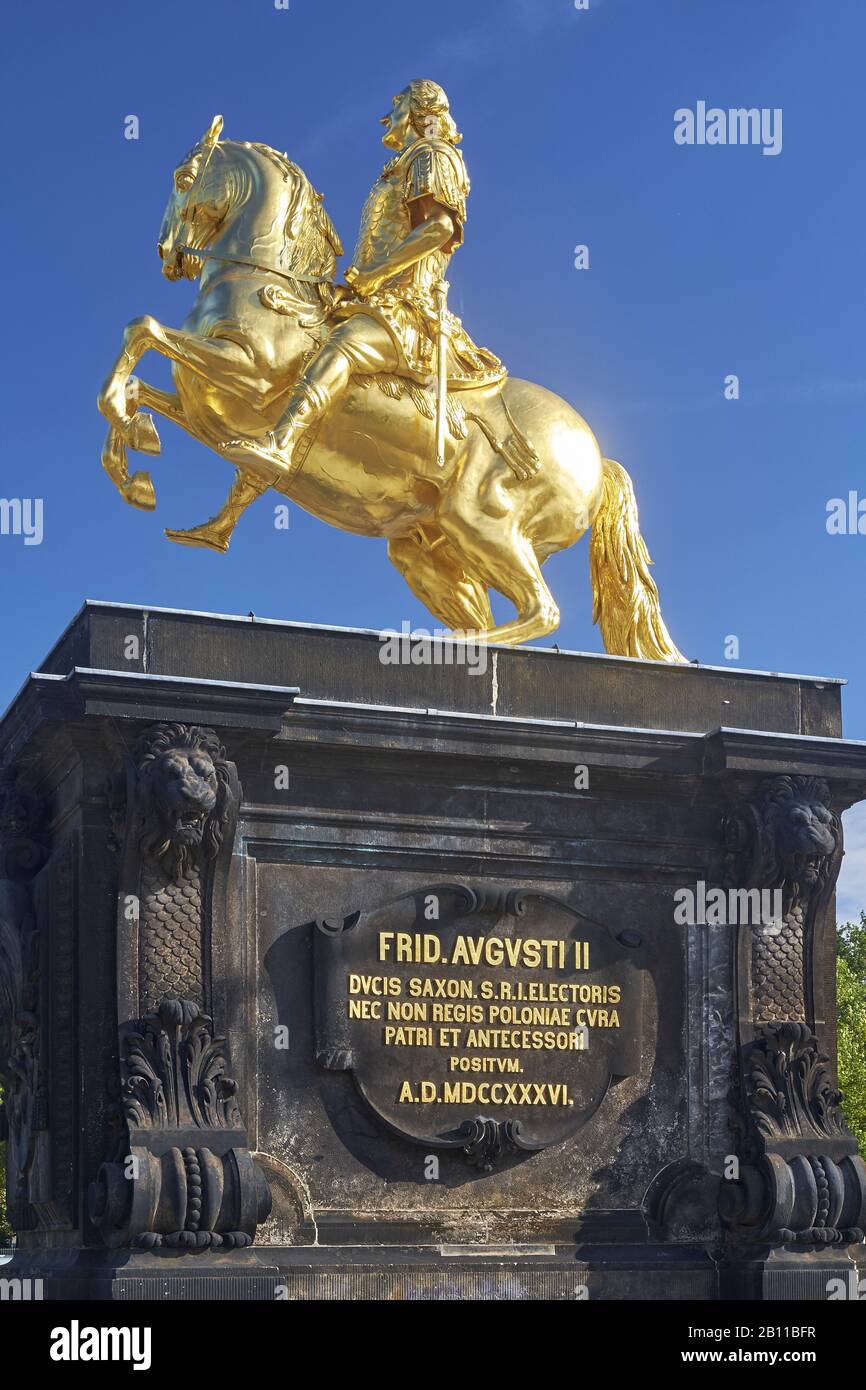 Goldener Reiter, Denkmal für Friedrich August II. Am Neustädter Markt, Dresden, Sachsen, Deutschland Stockfoto