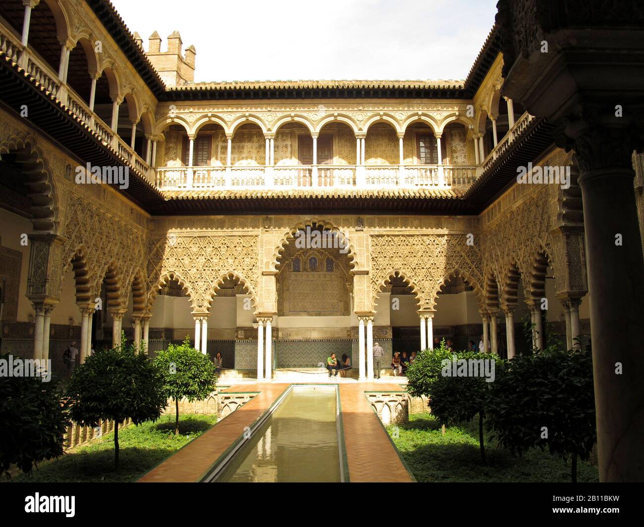 Patio de las Doncellas der Innenhof der Maidens. Reales Alcazares. Sevilla. Andalusien. Spanien Stockfoto