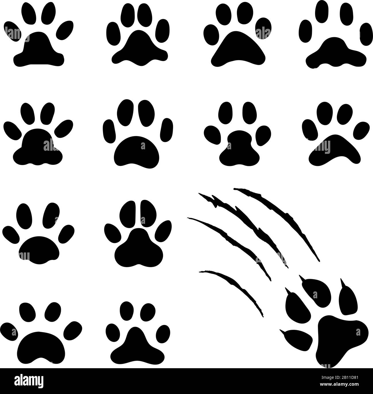 Fußabdruck für Haustiere. Katzen-Pfoten-Ausdrucke, Kätzchen-Fußabdrücke oder Hundefußabdruck. Isoliertes Vektorsymbol für das PET-Rettungs-Logo Stock Vektor