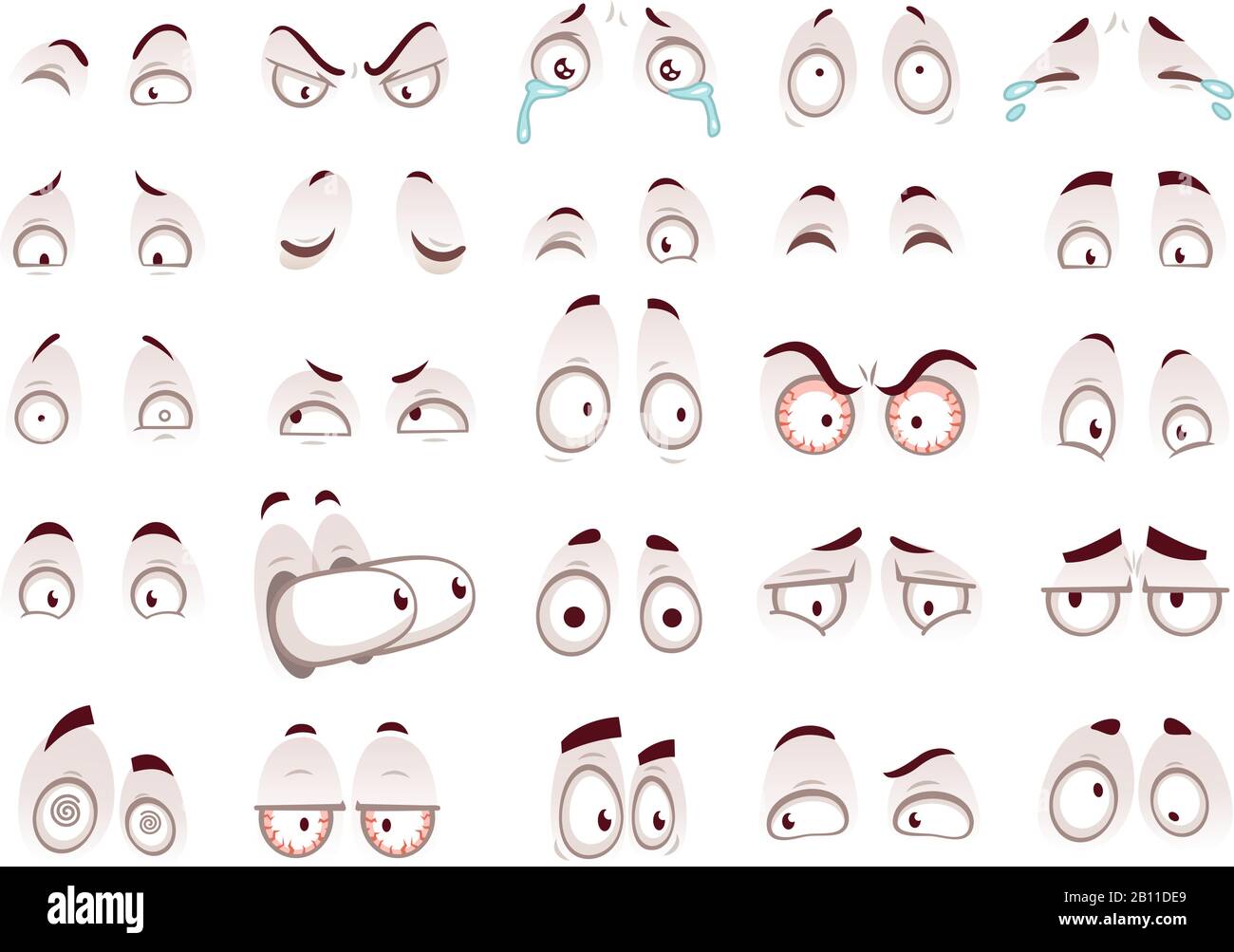 Cartoon-Augen. Komische Augen starrende Blicke, lustige Gesichtsteile Vektor isolierte Illustration Set Stock Vektor