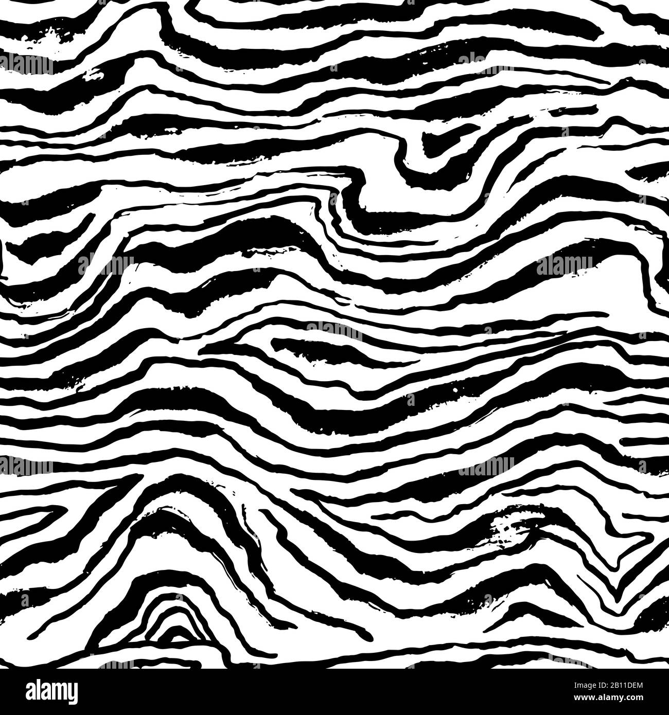 Vector Illustration Tiger-Muster mit nahtlosem Muster. Zebra weißer und schwarzer handgezeichneter Hintergrund. Stock Vektor