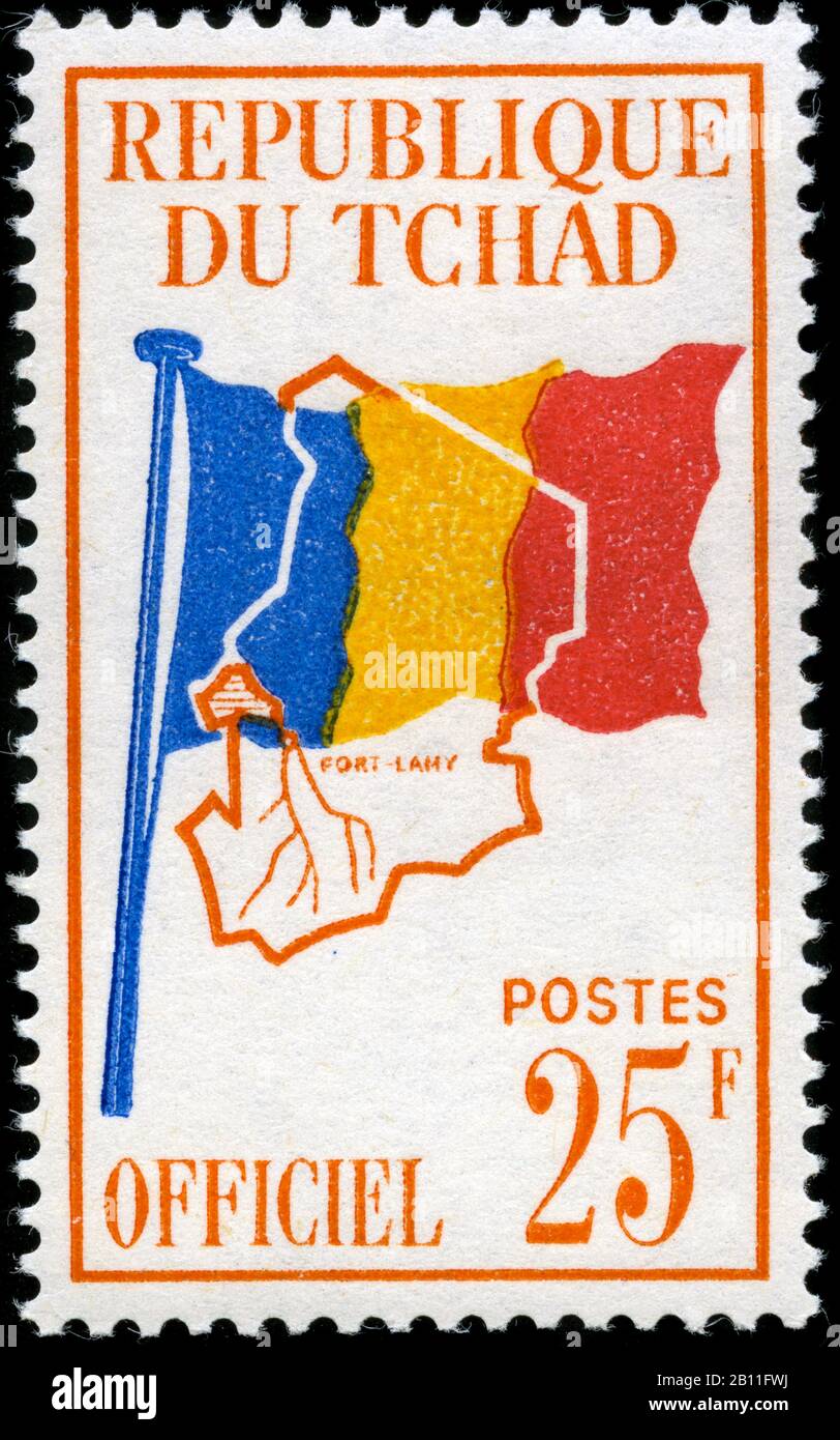 Landesflaggen auf Karte des Tschad Stockfoto