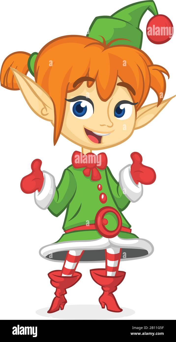 Happy Cartoon Lächelnd Blonde Girl Weihnachtsmann's Elf. Vektorgrafiken isoliert auf weiß Stock Vektor